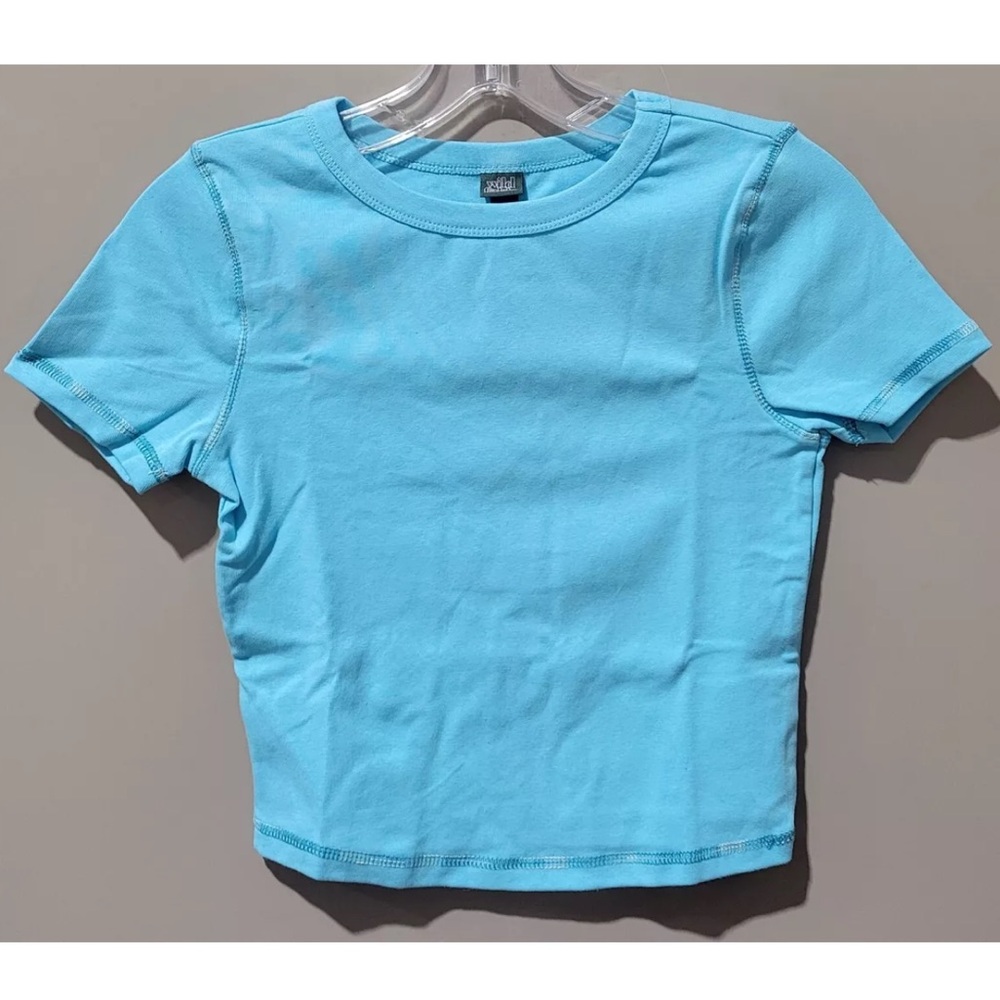 New Ladies Wild Fable Aqua Blue Short Sleeve Fitted T-Shirt (Size Small)